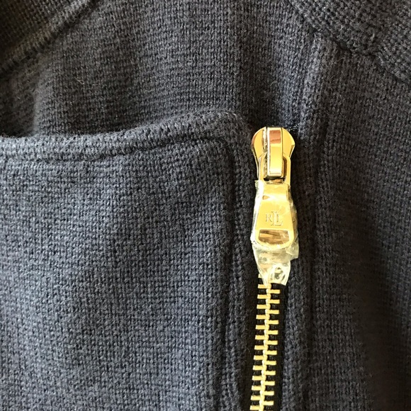 New! Ralph Lauren Navy Knit Moto Jacket - Picture 4 of 10